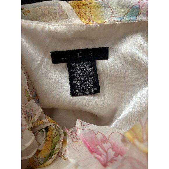 I.C.E Y2K 90s Silk Midi Dress Sz 4 Multicolor Floral Bow Sleeveless VTG - Picture 8 of 8